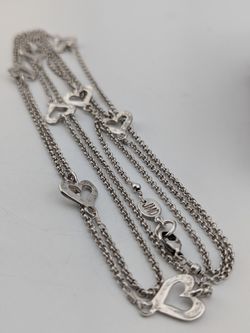 925 Sterling Silver Hammered Heart Lariat Necklace Station Cable Link Chain