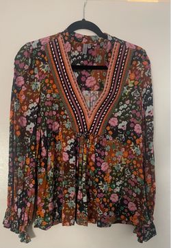 Blank NYC Floral V-Neck Peasant Blouse - Pink & Brown