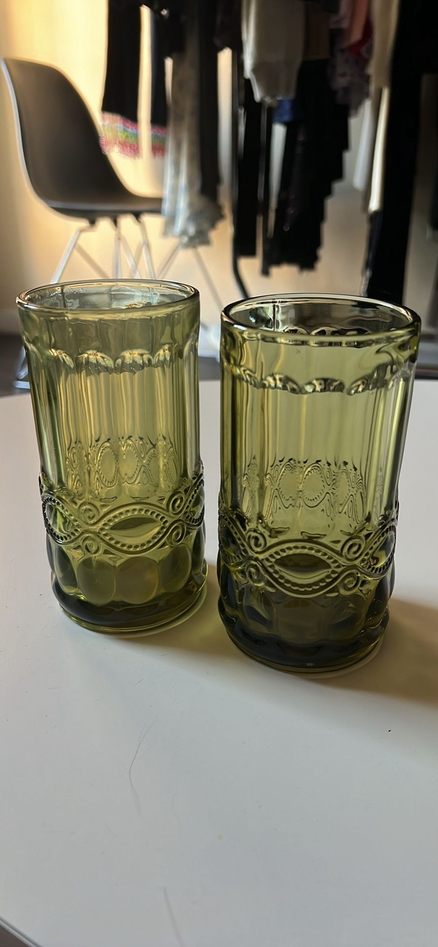 Vintage Ash Green Glass Goblets Tumbler Cups Set Of 2