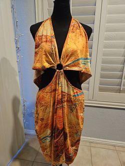 Orange Cut Out Halter Dress