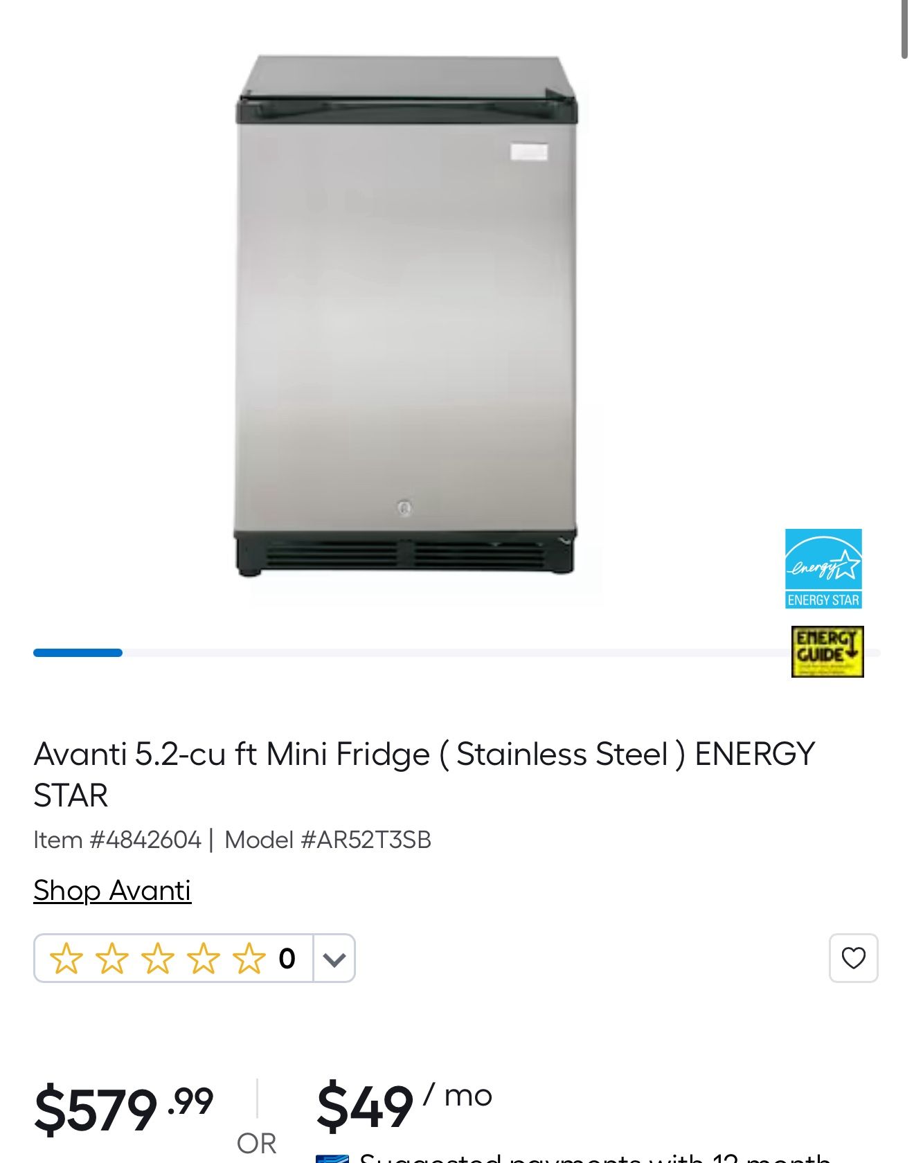 Avanti 5.2 cu. ft. Mini Fridge – ENERGY STAR Stainless Steel