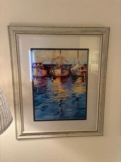 Framed Sailboat Harbor Watercolor Print
