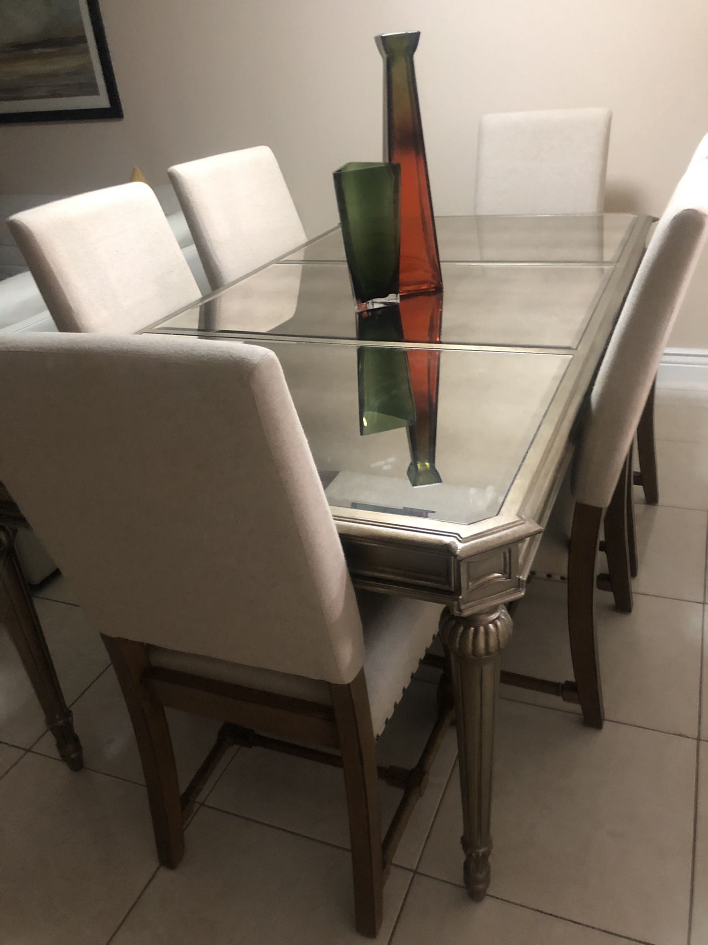 Markdown Dinner Table from Macys with 6 chairs $300 Color Gold