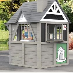 Outdoor Playhouse,Cedar Gray Wooden Play House  $230 