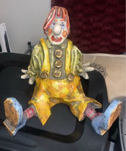 VTG Paper Mache Clown Sculpture Jeanne Valentine Style Handmade Folk Art MCM 60s