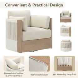 ❤️‍🔥 Lazlo Cream Fully Assembled Wood Swivel Outdoor Lounge Chair