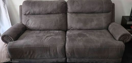 Gray Microfiber Reclining Loveseat with Console