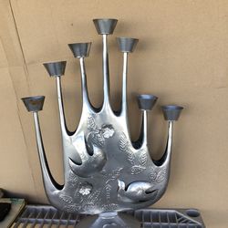 Hammered  tin candelabra, a collectible Mexican folk art piece dating from the 1960