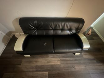 modern Black Faux Leather sofa with Silver Accents