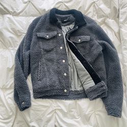 Mens Fashion Nova Teddy coat button up grey jacket Size: Large  Thumbnail