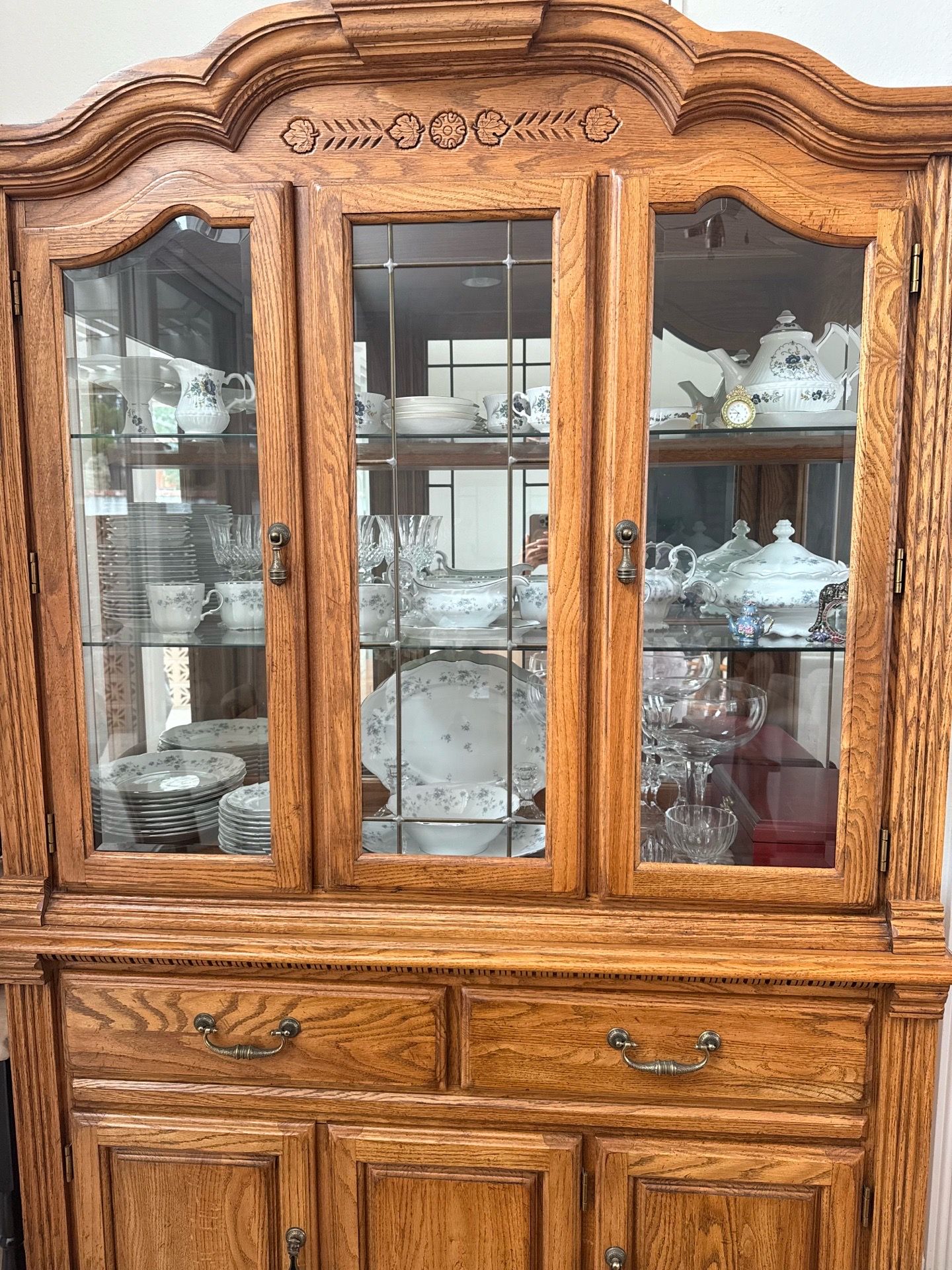 Vintage American Andrew solid oak china cabinet
