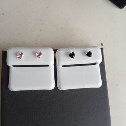 Pink Sapphire And Black Onyx Earrings (Heart Shaped ♡)