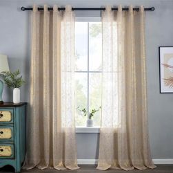 Sheer Grommet Curtain Panels with Gold Foil Print