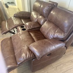 Real leather, mechanical sofas with recliners