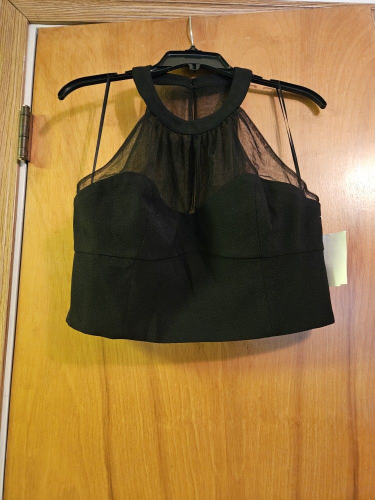 NWT Dress The Population Elliana Black Ribbed Halter Top Size Large