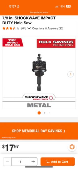 Milwaukee 7/8 in. SHOCKWAVE IMPACT DUTY Hole Saw Questions