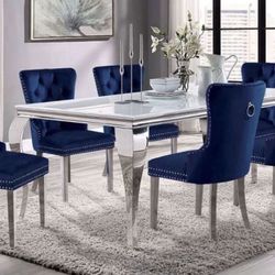 7 Pc White Glass Chrome Dining Table Set Brand New In Box