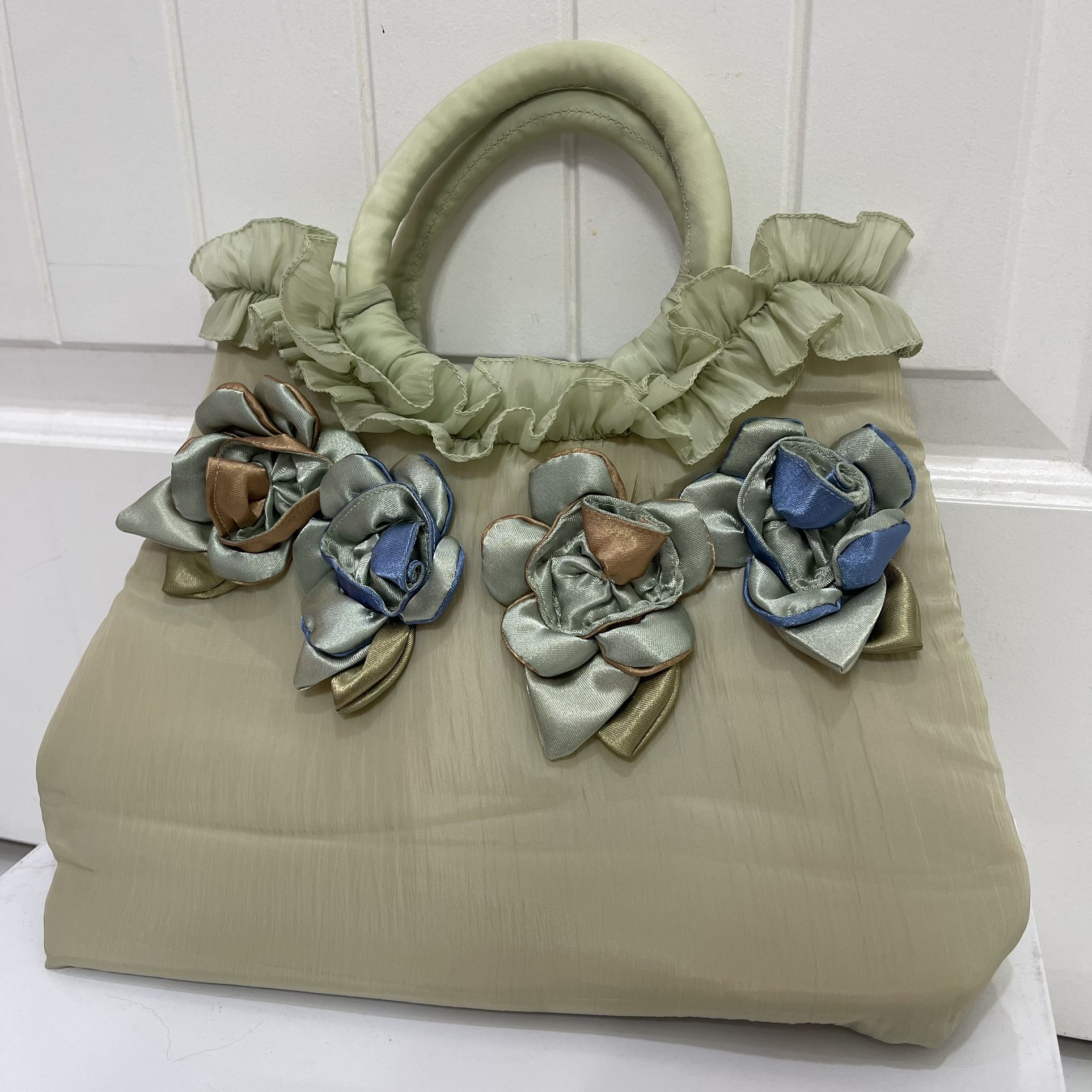 Sage Green Floral Design Tote Bag Hand Bag 