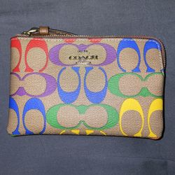 Corner Zip Wristlet In Rainbow Signature Canvas