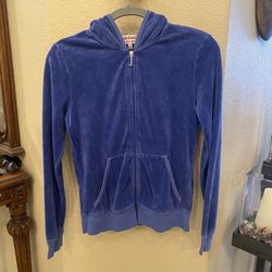 JUICY COUTURE Girls Teens Blue Velour Zip Hoodie Jacket Size Large-Made in USA