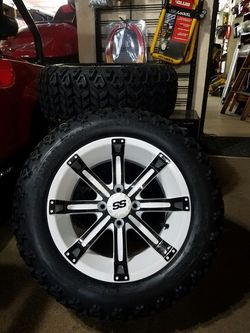 14" Golf Cart Rims & Tires Gloss White w/Black Accent