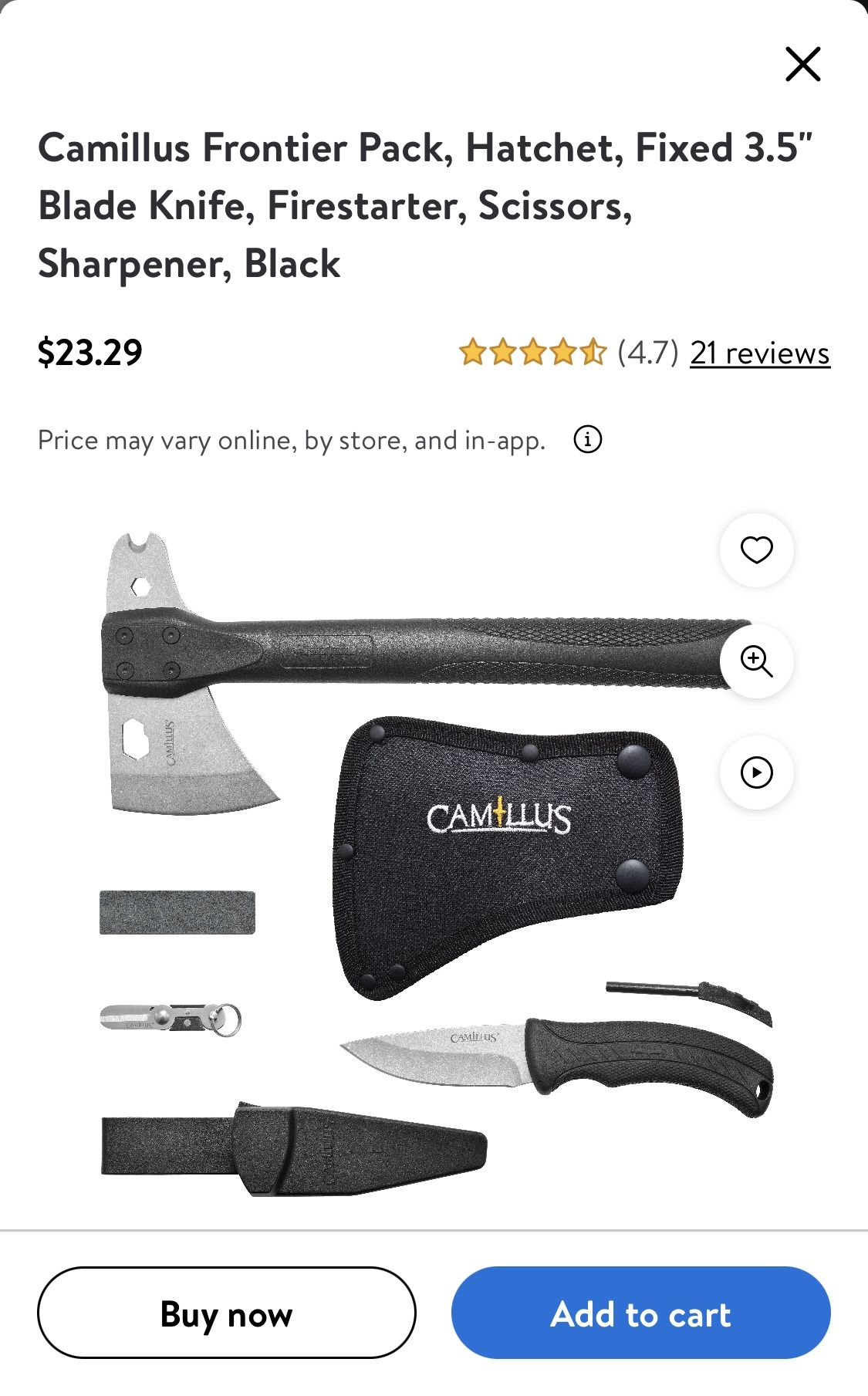 Camillus Frontier Pack, Hatchet, Blade Knife, Fire Starter, Scissors