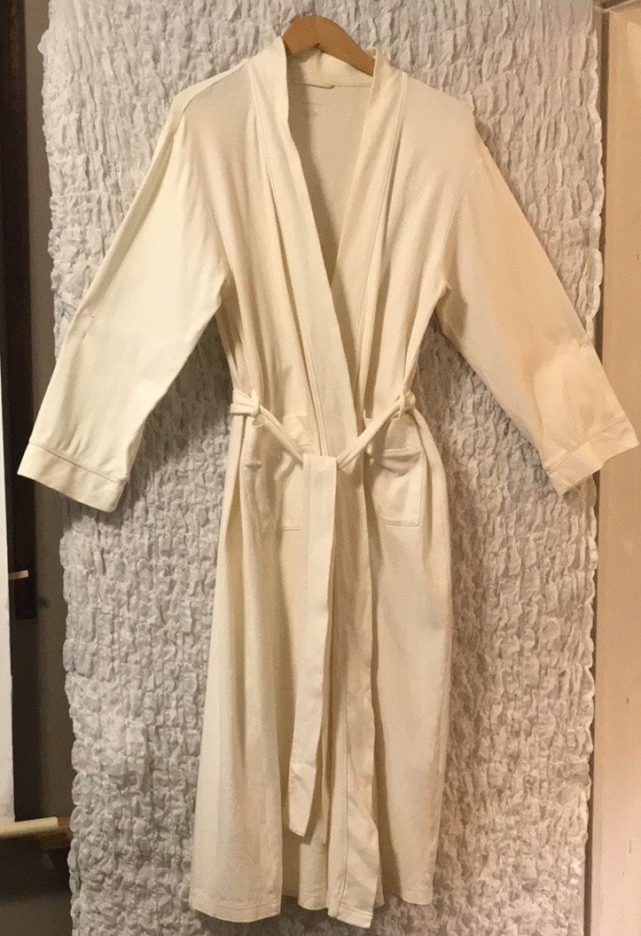Land’s End: Ivory Full Length Cotton Robe,  Monogrammed Letter “D”, Size: Small