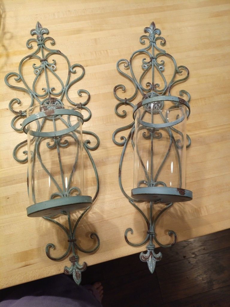 Teal Metal Wall Decor With Matching Sconces