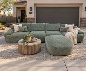 Green velvet boneless sectional - delivery available