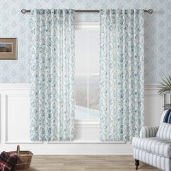 2 panel Blue Floral Linen curtain