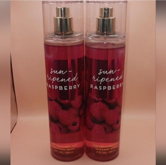 Bath and Body Works sun ripened Raspberry Fine Fragrance Mists, 8 fl.oz. bottles, one is 99% full ,the other is 98% full