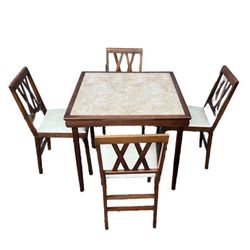 Vintage Leg-O-Matic Table & 4 Folding Chairs