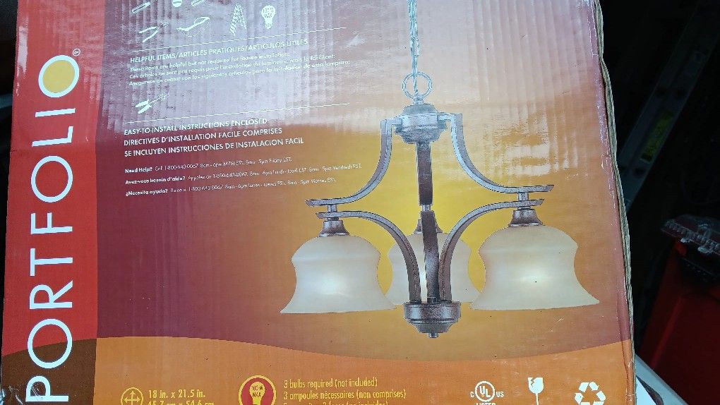 3 Bulb Chandlier New In Box