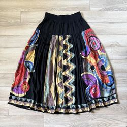 Vintage Carole Little Bohemian Multicolored Abstract Maxi Skirt