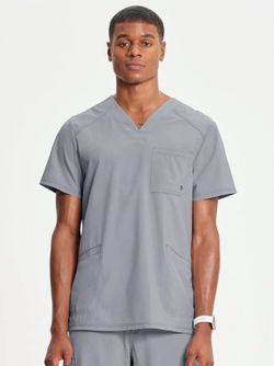 Cherokee Men's Stretch V-Neck Scrub Top in Gray - Size Large