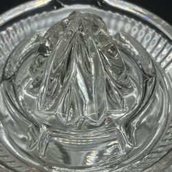 Vintage Depression Glass Ribbed Clear Glass Reamer / Juicer W Handle & Spout 6"