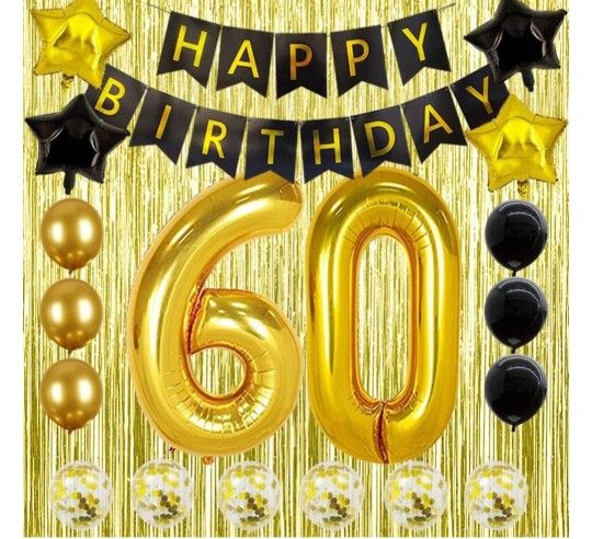 60th Birthday Decorations For Men gold fringe backdrop birthday party decorations black and gold balloons Happy Birthday Banner Birthday Party Balloon