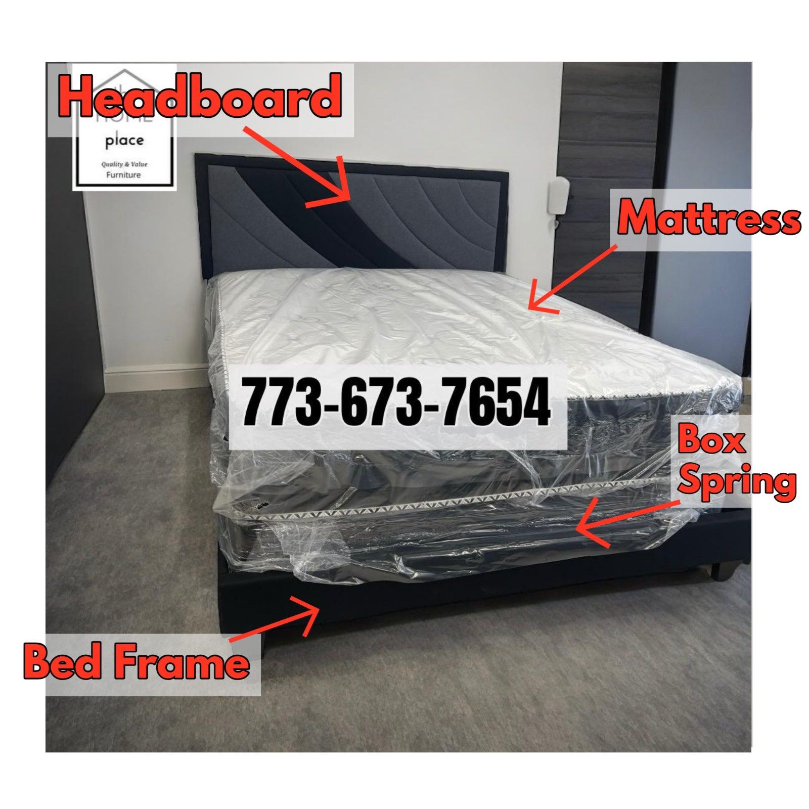 Comfy & Elegant Queen Bed Frame 🚨 Includes Mattress & Box Spring for ONLY $349. Ready for Delivery Today 🚛