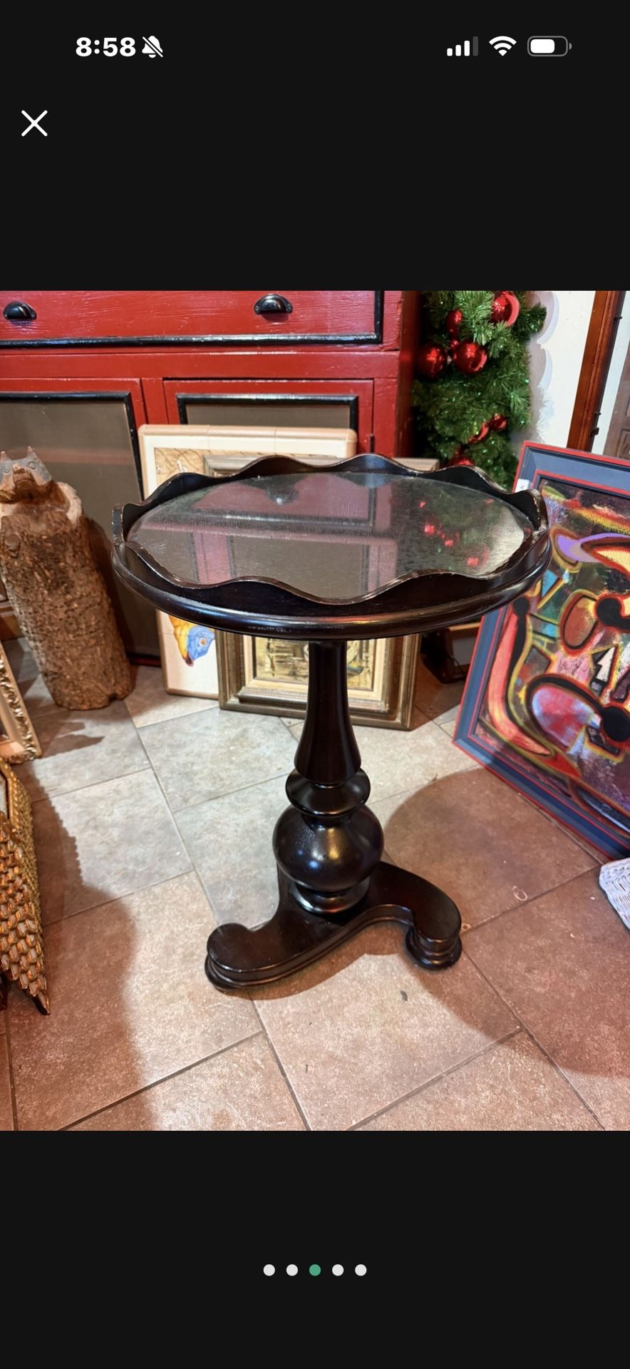 Antique Solid Wood Side Table With Glass Top 27 Tall 17 Wide 