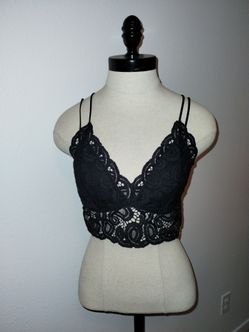 Victoria Secret PINK Bralette Black Lace Removable Padding Wireless Large EUC