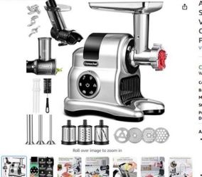 Masticating Juicer Machines, AMZCHEF 5 in 1 Slow Cold Press Juicer with Slicer/Shredder Attachment, Juice and Vegetable Extractor with Meat Grinder, S