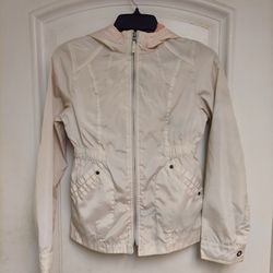 YOUTH GIRLS JESSICA SIMPSON WHITE WINDBREAKER WITH PINK FLEECE LINED HOOD SIZE LARGE 14/16