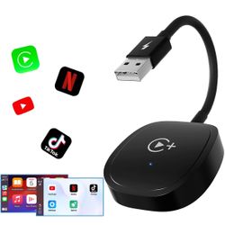 Wireless CarPlay Adapter, CarPlay Wireless Adapter Supports Netflix, YouTube, and Tiktok Stream Media Play, for OEM Wired CarPlay to Wireless Dongle, 