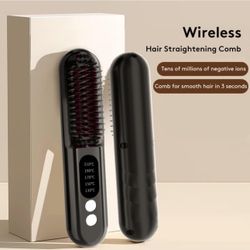 Cordless Hair Straightener Brush, Travel Portable Hair Straightener, Ion Hot Comb Straightener for Women, Five-Level Temperature Control, Rechargeabl