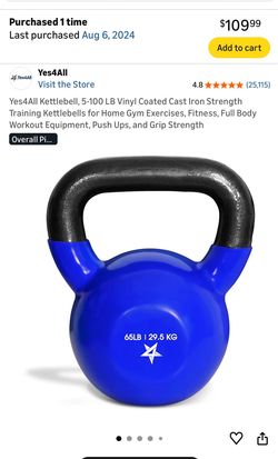 Kettlebell, 65 LB Vinyl Coated Cast Iron Strength Training Kettlebells for Home Gym Exercises, Fitness, Full Body Workout Equipment, Push Ups, and Gri