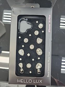 New Hello Lux iPhone 16 Plus Black Gemstone Phone Case