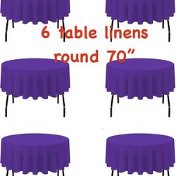 Selling Beautiful Color Purple round linens size 70” circle, 6 pieces $30 tablecloth 
