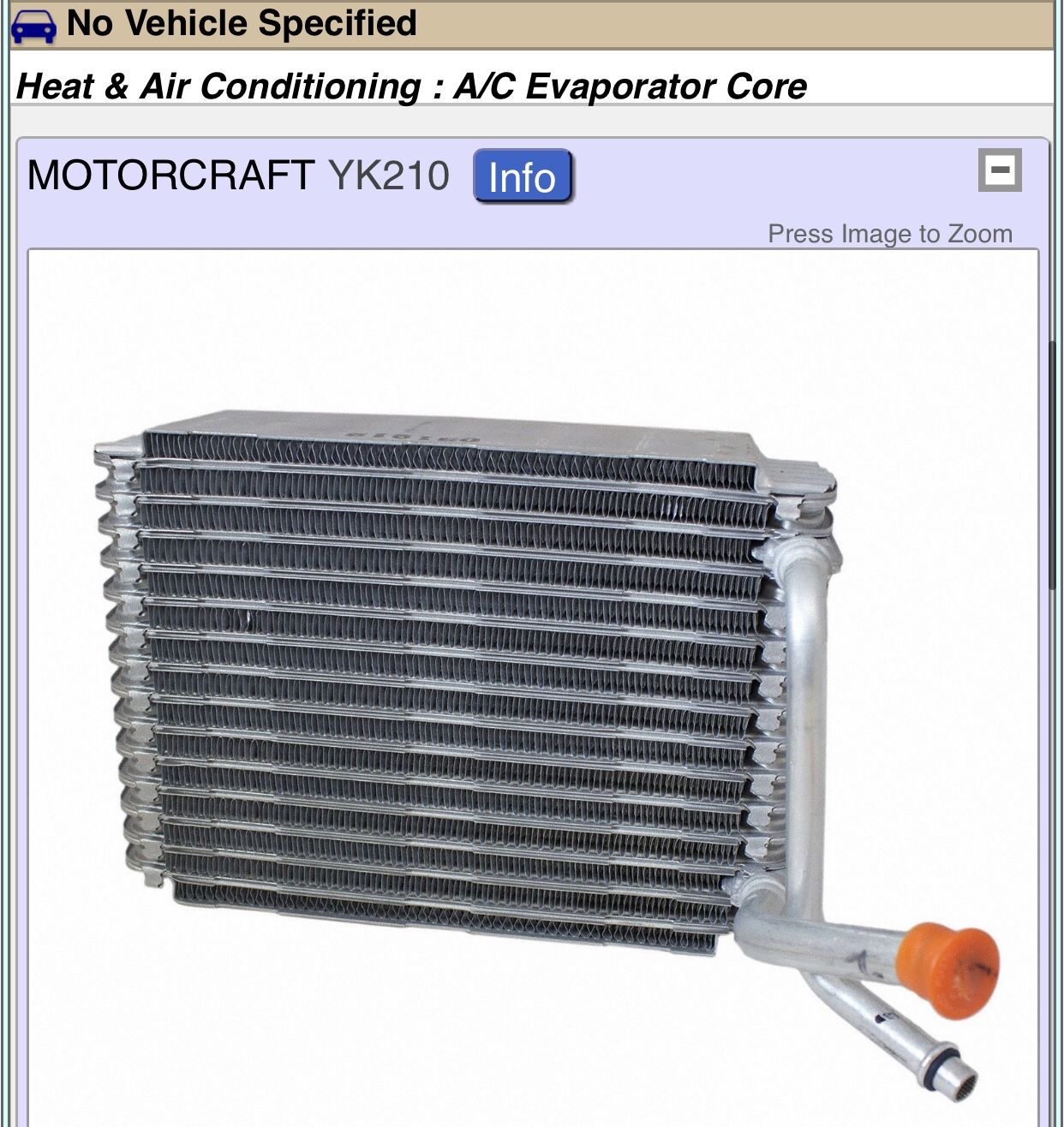 Motorcraft A/C Evaporator Core YK210 5L1Z-19860-CA