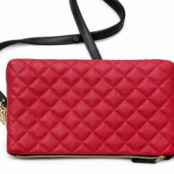 Red Quilted Crossbody Wallet Purse Gold Zipper Strap Small Shoulder Bag