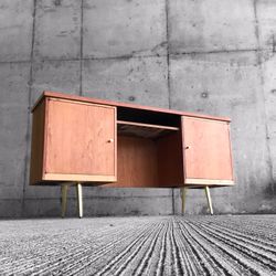 Beautiful MCM Solid Wood Desk With Modern Twist, Brass Hardware & Legs. Reimagined With Love 🖤